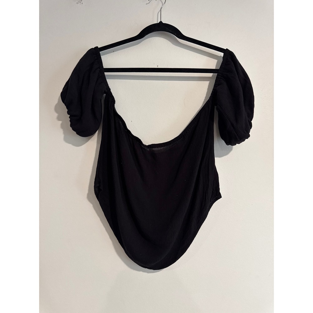 Kimchi Blue Off The Shoulder Puff Sleeve Top Womens Small Black Gauze Boho